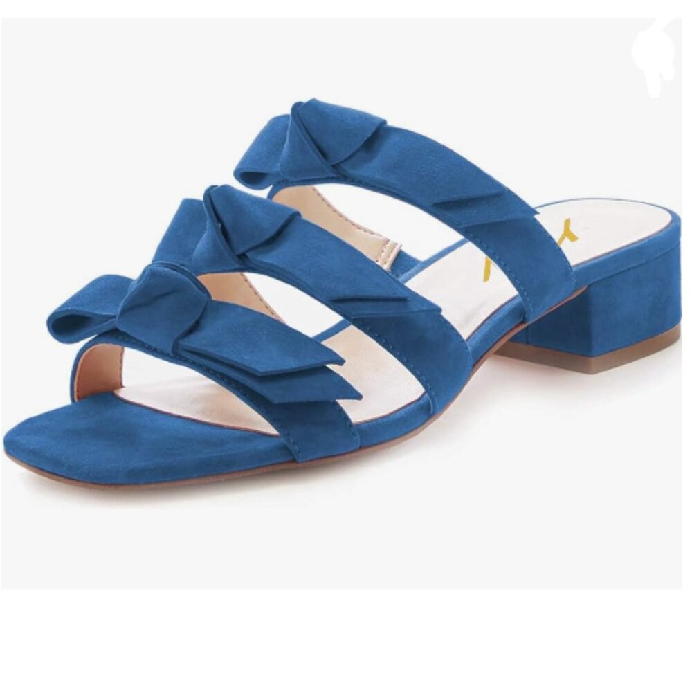 YDN Blue Adorable Open Toe Low Heel Slide Sandals Slip on Clogs Mules Block Shoe